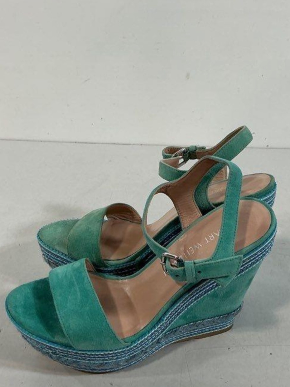 Women’s Stuart Weitzman Teal Suede Platform Wedge Sandals Size 7.5M